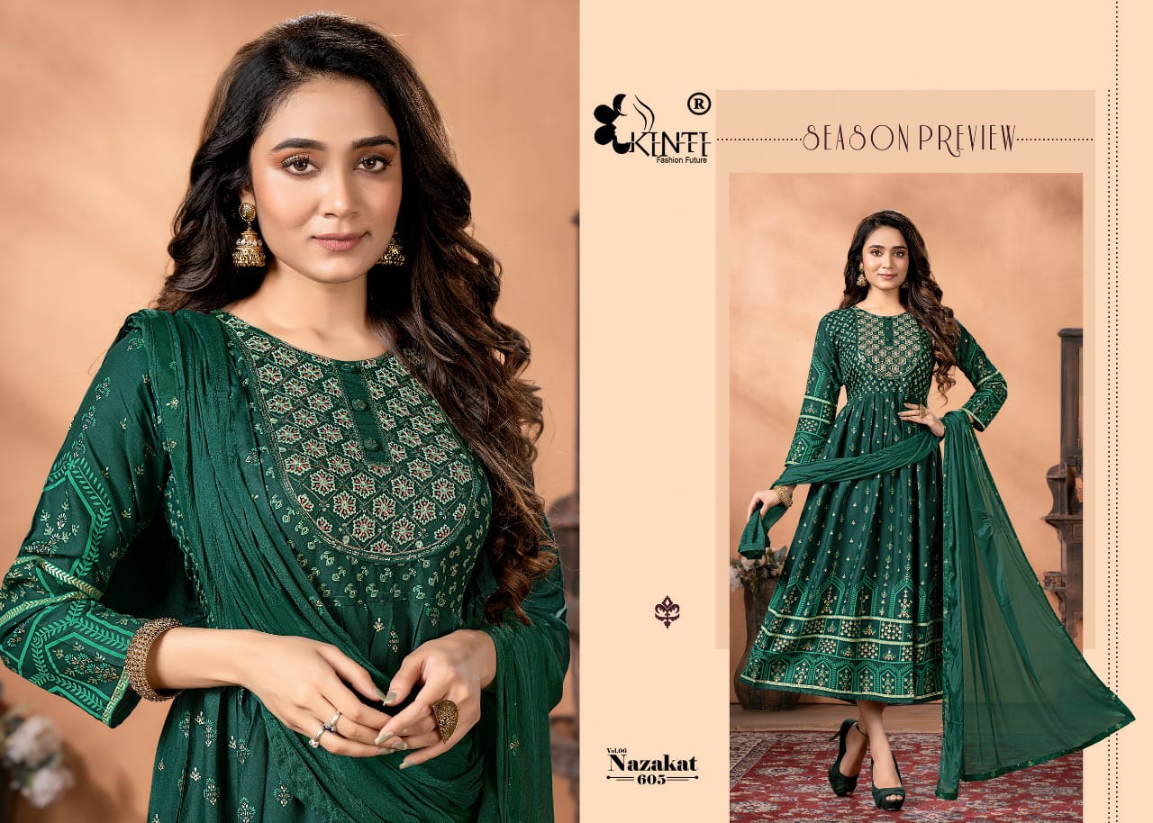 Kinti Nazakat 6 Rayon Embroidery Ethnic Wear Printed Kurti With Dupatta Collection